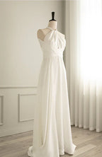 Einfaches Neckholder-Satin-Partykleid Abschlussballkleid Bodenlanges Abendkleid