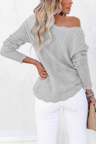 Lässiger, einfarbiger, ausgehöhlter Patchwork-Pullover mit Rundhalsausschnitt (7 Farben) 