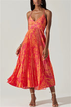Floral Cami Pleated Print Maxi Dress