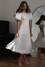 Floral Split Puff Sleeve Elegant Maxi Dress