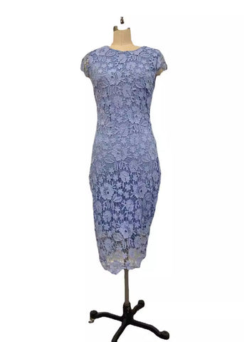 Fashion Blue O-Neck Floral Lace Maxi Dresses Sleeveless