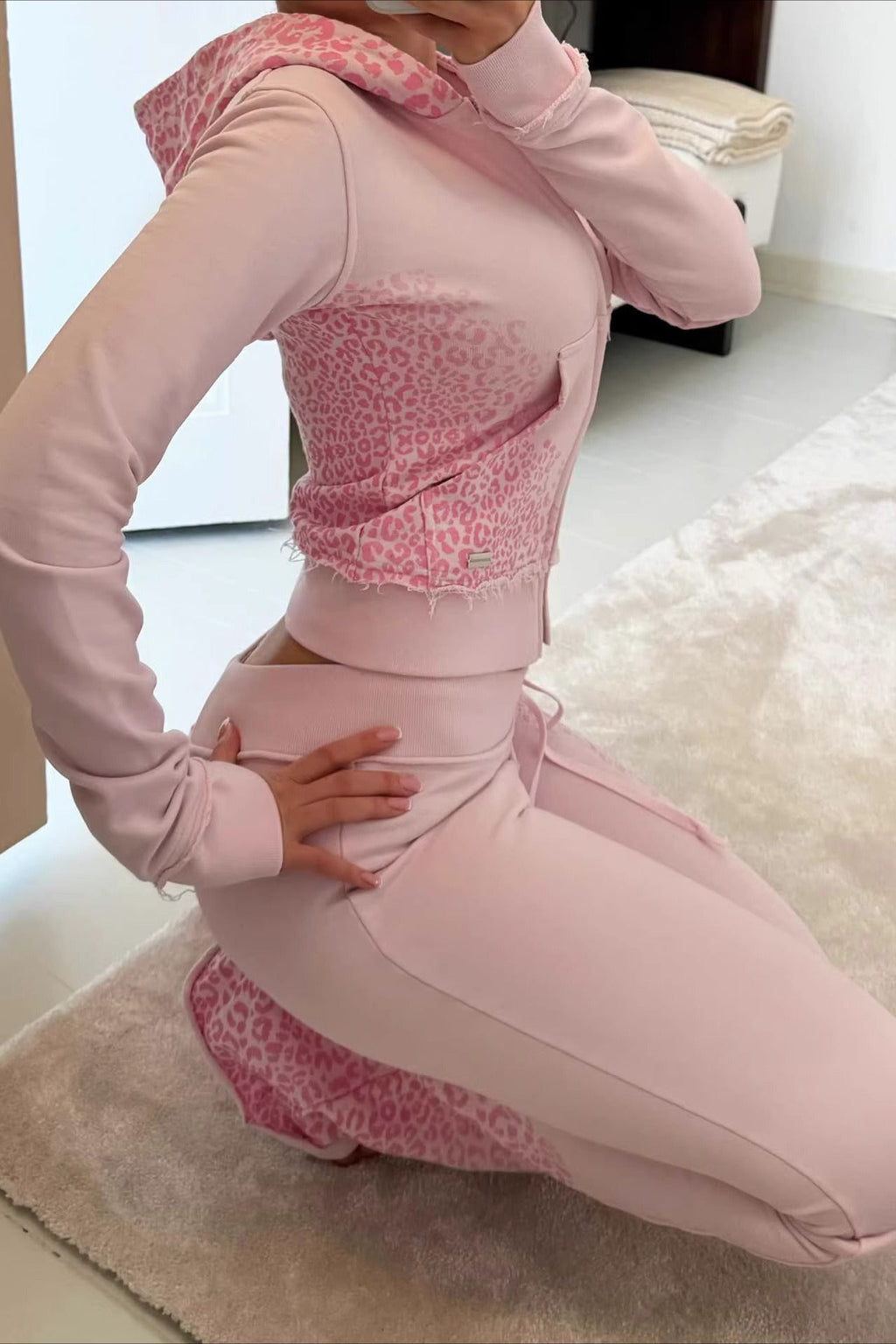 Y2K Crop Zip Hoodie Two Piece Set