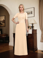 A-Linien-Kleid aus Chiffon mit Pailletten und Rundhalsausschnitt, bodenlang, für die Mutter der Braut