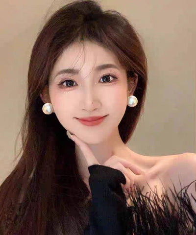 Brief White Alloy Pearl Stud Earrings