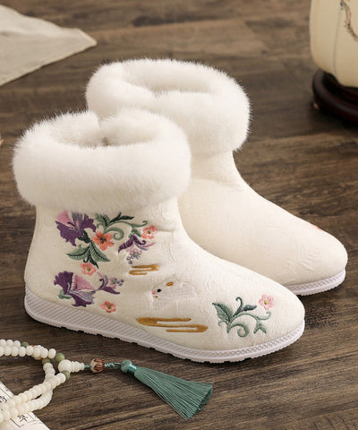 Weiße Baumwollstoff-Stickerei-Spleißen-Stiefel im chinesischen Stil 
