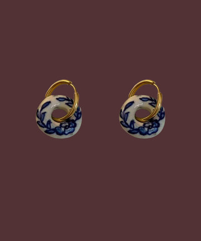 Vintage Gold Kupfer Overgild Keramik Floral Creolen 