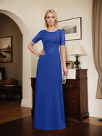 A-Linien-Kleid aus Chiffon mit Pailletten und Rundhalsausschnitt, bodenlang, für die Mutter der Braut