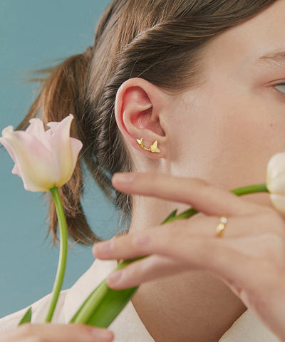 Pendientes de mariposa con sobredorado de plata y oro de moda 