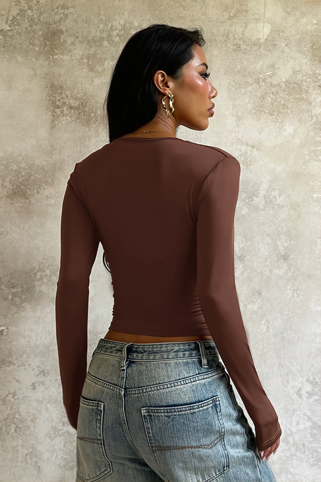 Deep V Buttons Detail Fitted Blouse