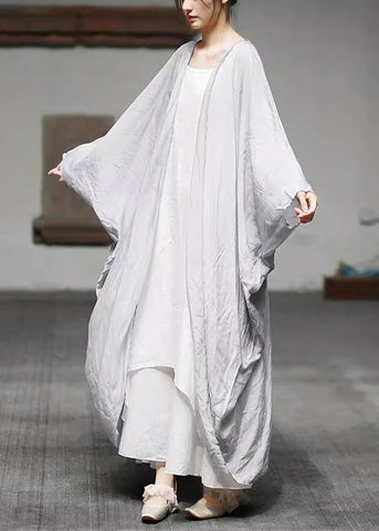 Plus Size Khakifarbene lange Strickjacke aus Baumwolle mit Fledermausärmeln 