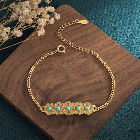 Pulsera vintage de jade natural con moneda de cobre y riqueza 