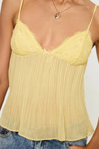 Ruched Sheer Lace Open Back Fitted Cami