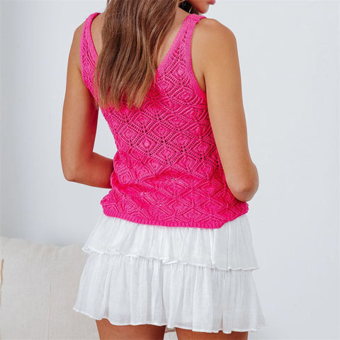 Camisetas sin mangas con cuello en V y aberturas en color liso para mujer 