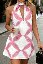 Printed Tie Waist Sleeveless Vacation Mini Dress