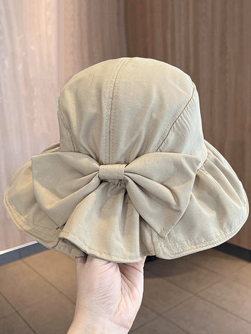 Sun-protection Bowknot Pleated Solid Color Fisherman Hat Sun Hat
