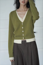 Green Two-Layer Knit Cardigan