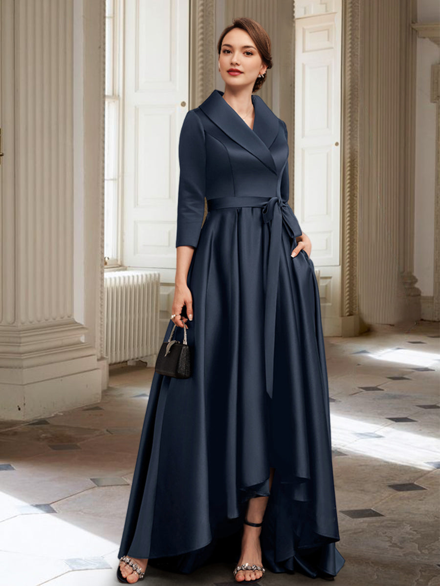 A-Linien-/Prinzessinnen-Kleid mit langen Ärmeln, Taschen und Gürtel für die Mutter der Braut. 