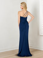 Ärmelloses Etui-/Säulenkleid mit One-Shoulder-Ausschnitt und Seitenschlitz für die Mutter der Braut 