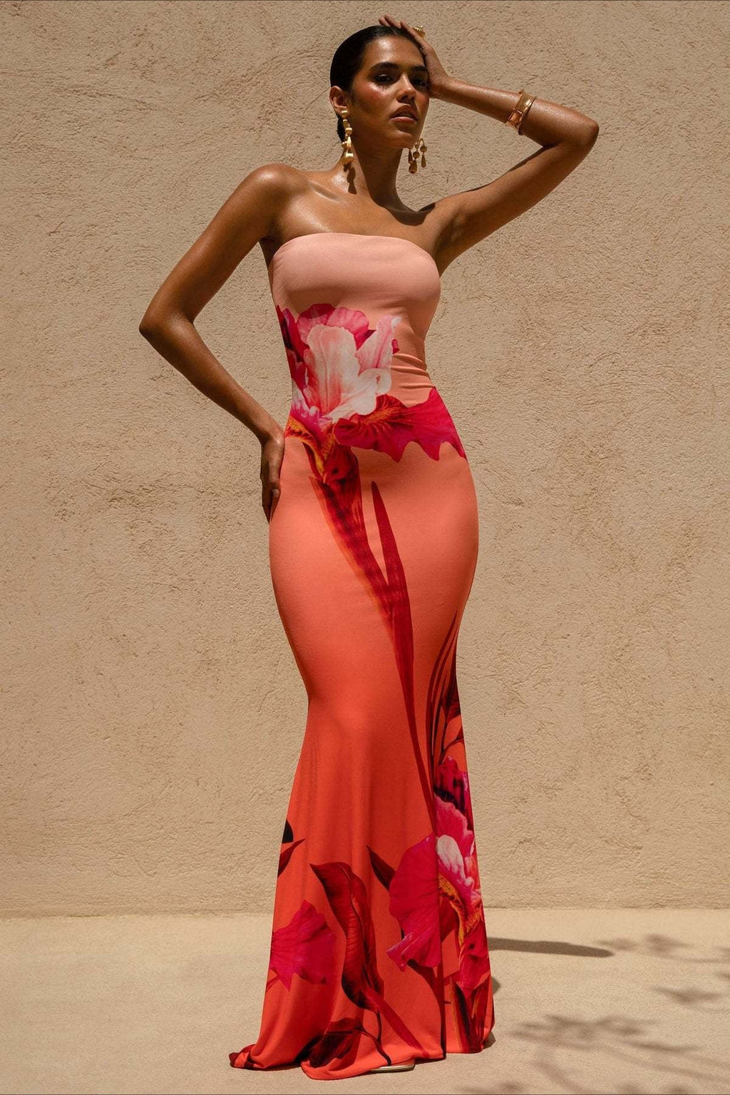 Sexy Bandeau Mermaid Floral Print Maxi Dress