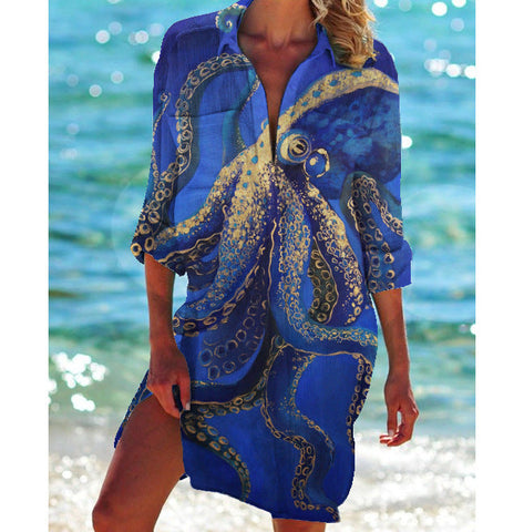 Bikini Coat Swimsuit Cardigan Women's Printed Holiday Beach Shirt