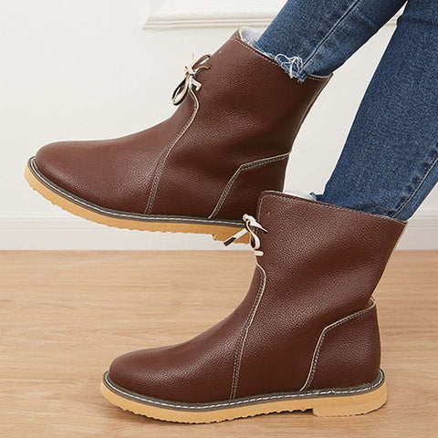 Warme, mit Baumwolle gefütterte Schneestiefeletten mit breiter Weite, flache Stiefeletten 