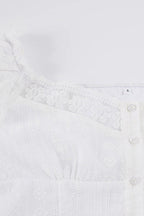 Lace Hollow Button Puff Sleeve Blouse