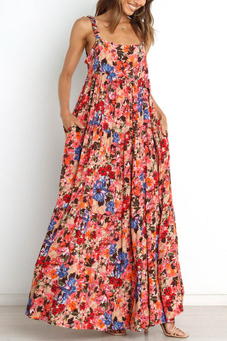 Uniquely Lovely Floral Pocketed Tiered A-line Maxi Dress