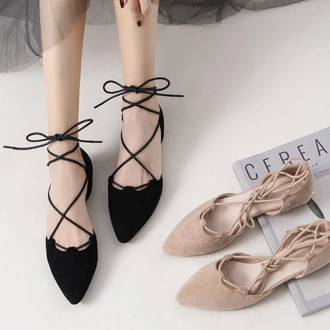 Cross Tied Pointed Toe Flats Shoes for Women Elegant Ballet Mary Janes Pumps Leopard Print Elegant Woman Shoes with Low Heels