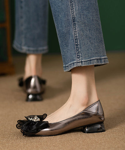 New French Bow Splicing Faux Leather Flat Shoes