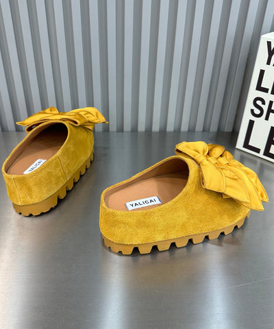 Fashion Yellow Bow Versatile Platform Bottom Slippers