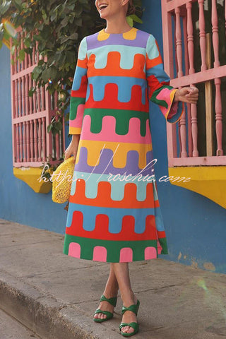 Vestido midi con abertura lateral y estampado ondulado colorido Bright Day 