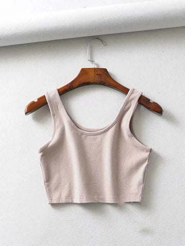 Sexy frauen sommer crop tops ärmellose kurze baumwolle u kragen gestrickte 