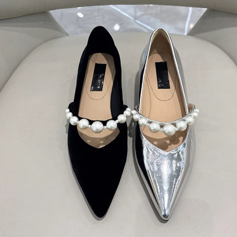 Spitzschuh Mary Jane Damenschuhe Flats Perlen Kristall Flache Sandalen 2024 Designer Sommer Gemütliche Schuhe Neue Marke Femme Chaussure 