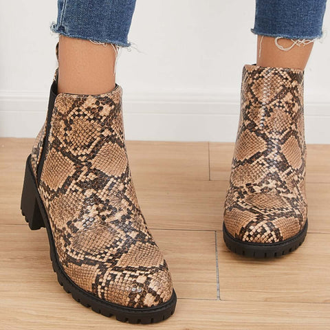 Chelsea-Stiefel aus Kunstleder mit Profilsohle, Schlupfstiefeletten mit dickem Absatz 