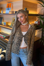 Leopard Print V-Neck Soft Fuzzy Retro Cardigan