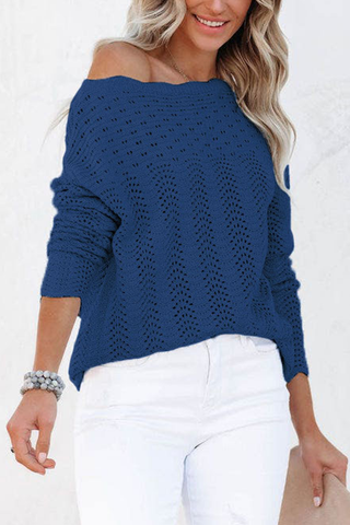 Lässiger, einfarbiger, ausgehöhlter Patchwork-Pullover mit Rundhalsausschnitt (7 Farben) 