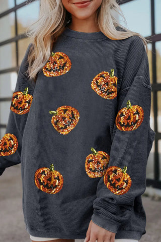 Sudadera con cordón y estampado de calabaza gris oscuro brillante 