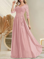A-Linien-Kleid aus Chiffon mit V-Ausschnitt, bodenlang, mit Pailletten besetzt – ideal für die Mutter der Braut