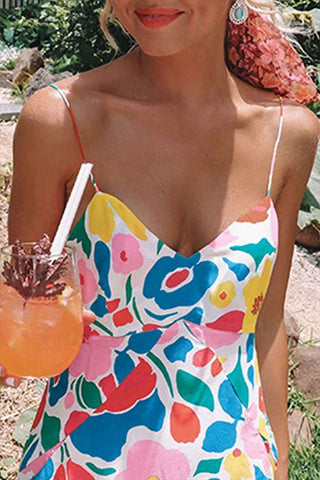 Vestido largo con cuello en V y tirantes finos con estampado floral de Meridress
