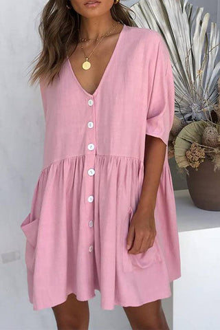 Meridress V Neck Button Down Swing Dress with Pockets