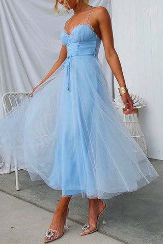 Meridress Open Back Waisted Swing Maxi Cami Tulle Dress