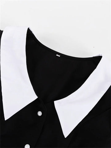 Tossy Vintage Kontrast Mini Kleid Weibliche Rüschen Patchwork Revers Elegante Club Kleid Bandage Langarm Mode Dünnes Kleid 2023 