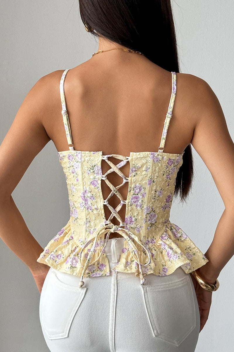 Floral Irregular Ruffle Tie Cami Top