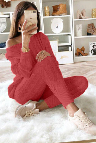 Set aus Zopfmusterpullover und Slim-Fit-Hose mit hohem Tragekomfort 