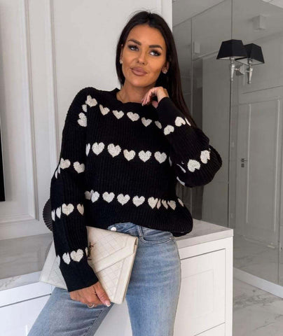 Suéter de punto con rayas de corazón rojo Lovey 