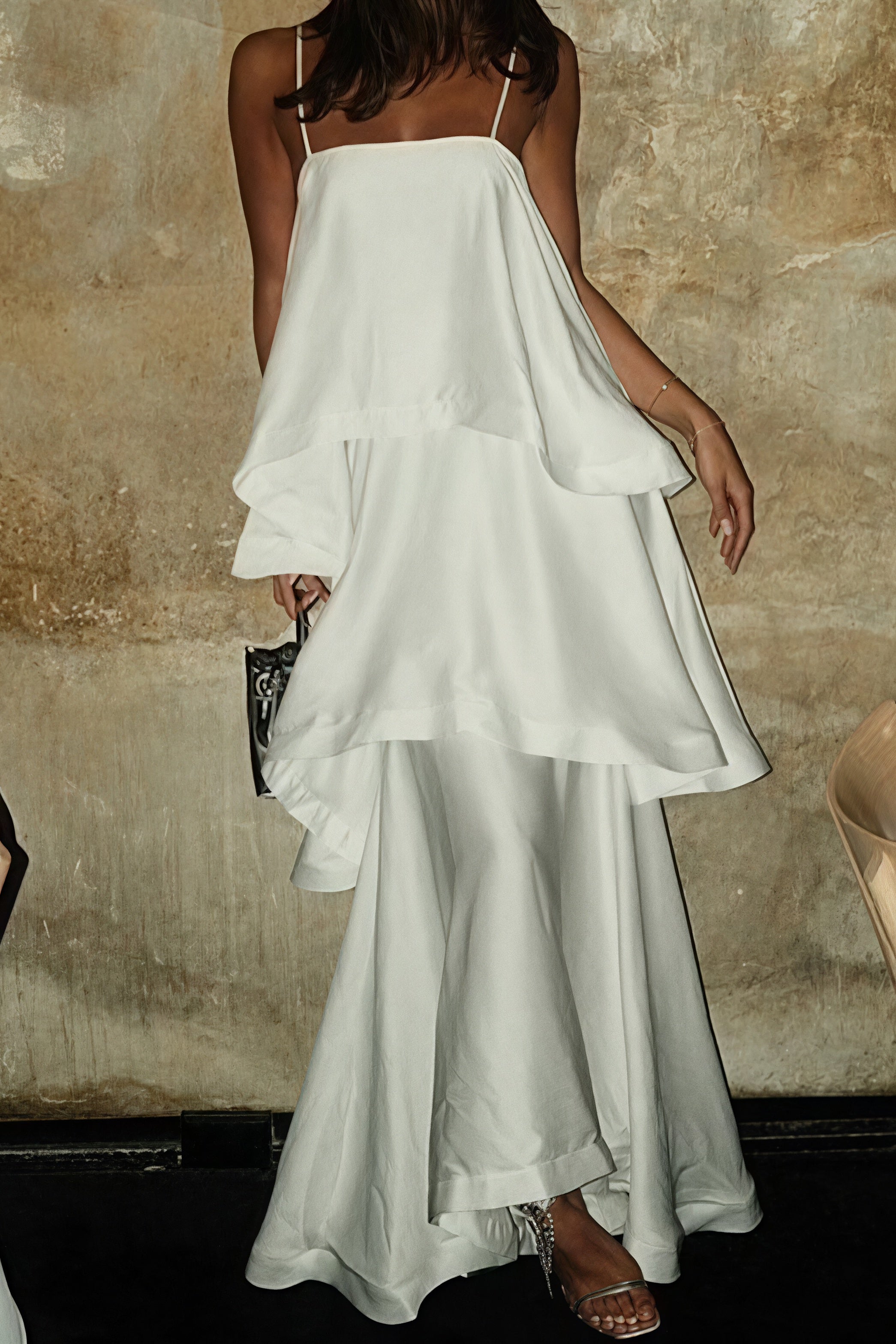 White Flowy Cami Tiered Maxi Dress