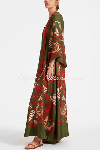 Shine The Light Unique Printed High Neck Bell Sleeve Loose Maxi Dress