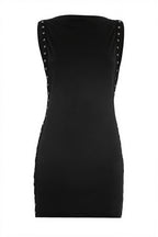 Sexy Eyelet Lace Up Crew Neck Solid Mini Dress