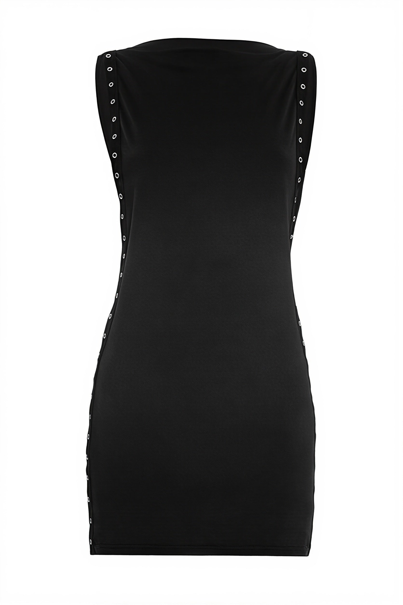 Sexy Eyelet Lace Up Crew Neck Solid Mini Dress