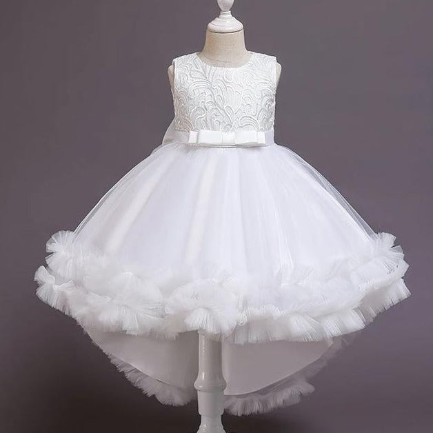 Kommunionkleid für Mädchen, Rundhalsausschnitt, bestickt, bauschig, festliches Prinzessinnenkleid 